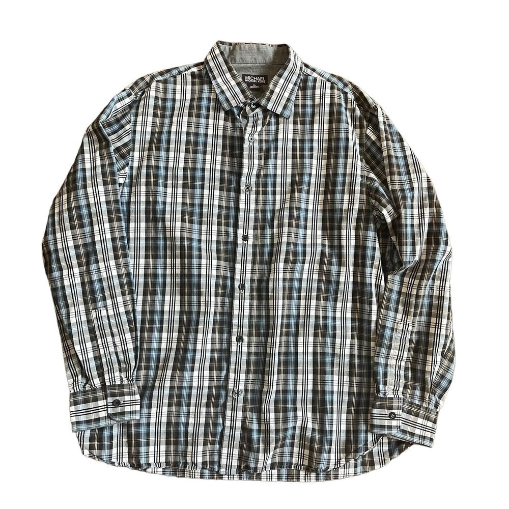 MICHAEL Michael Kors Men’s Plaid Long Sleeve Button Down Blue Brown Size XL - Picture 6 of 6